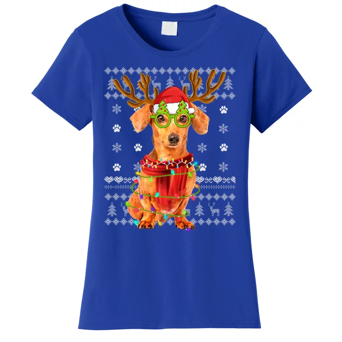 Ugly Sweater Christmas Lights Dachshund Dog Puppy Lover Cute Gift Women's T-Shirt