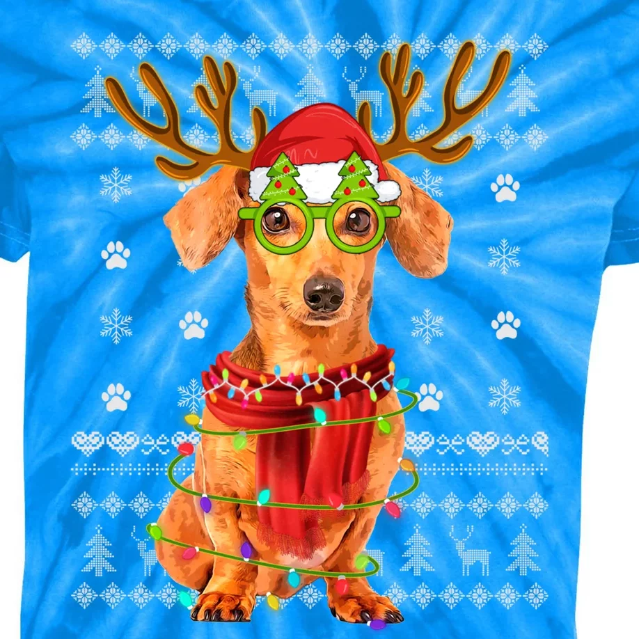 Ugly Sweater Christmas Lights Dachshund Dog Puppy Lover Cute Gift Kids Tie-Dye T-Shirt