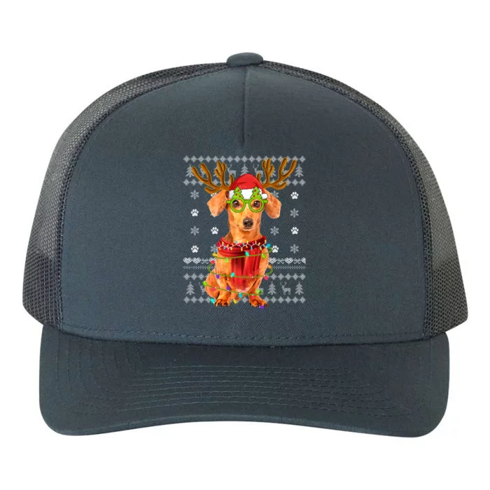 Ugly Sweater Christmas Lights Dachshund Dog Puppy Lover Cute Gift Yupoong Adult 5-Panel Trucker Hat