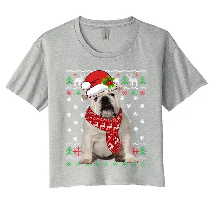 Ugly Sweater Christmas English Bulldog Dog Puppy Xmas Pajama Great Gift Women's Crop Top Tee