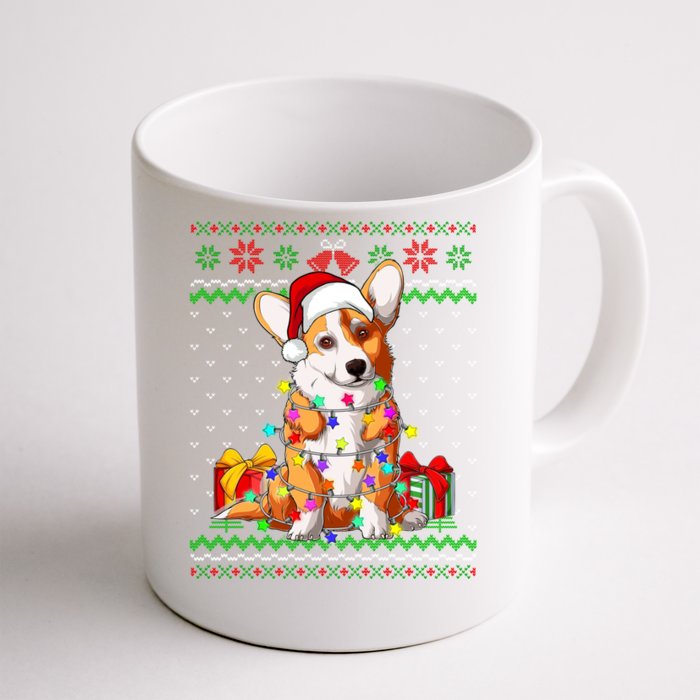 Ugly Sweater Christmas Lights Corgi Dog Lover Cool Gift Front & Back Coffee Mug