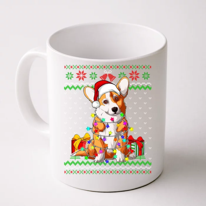 Ugly Sweater Christmas Lights Corgi Dog Lover Cool Gift Front & Back Coffee Mug