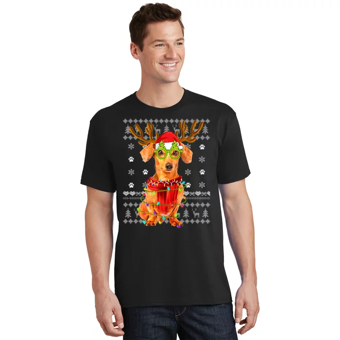 Ugly Sweater Christmas Lights Dachshund Dog Puppy Lover T-Shirt