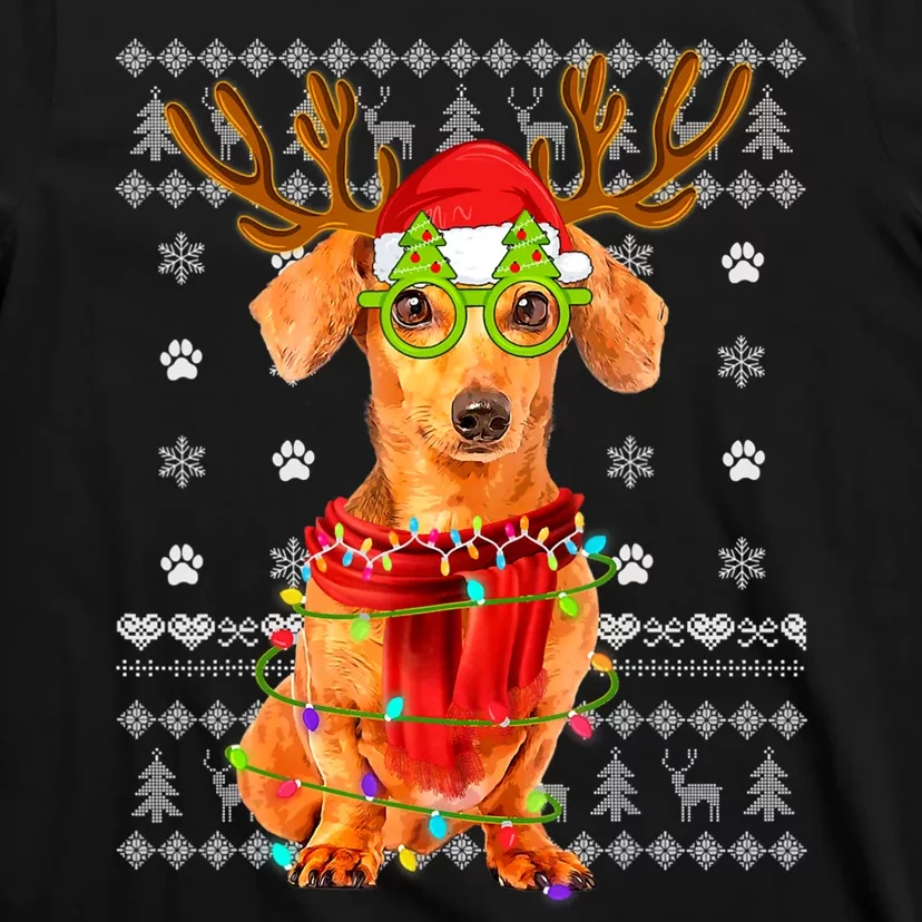 Ugly Sweater Christmas Lights Dachshund Dog Puppy Lover T-Shirt