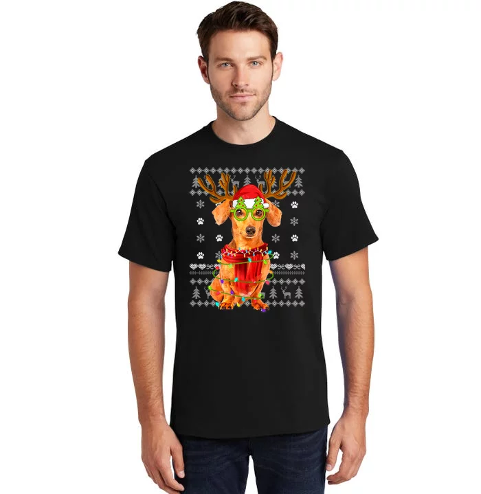 Ugly Sweater Christmas Lights Dachshund Dog Puppy Lover Tall T-Shirt