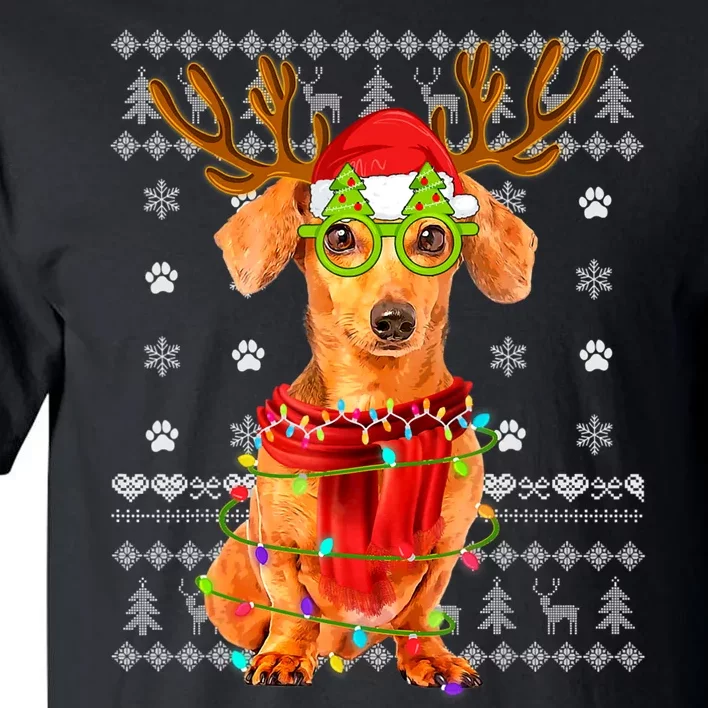 Ugly Sweater Christmas Lights Dachshund Dog Puppy Lover Tall T-Shirt