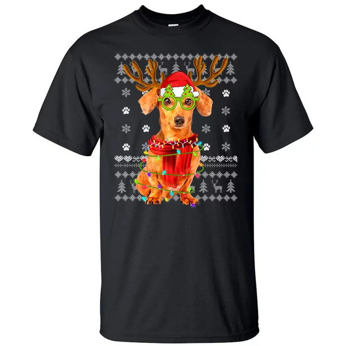 Ugly Sweater Christmas Lights Dachshund Dog Puppy Lover Tall T-Shirt