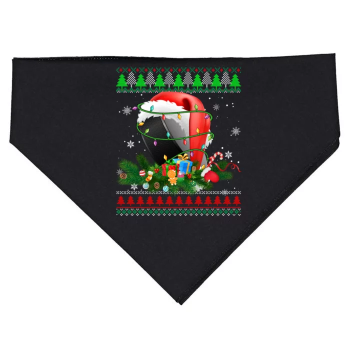 Ugly Sweater Christmas Pajama Hockey Xmas Lights Sport Gift USA-Made Doggie Bandana