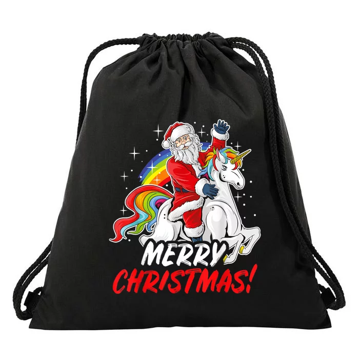 Unicorn Santa Claus Christmas Holiday Drawstring Bag