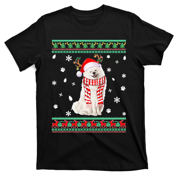 Ugly Sweater Christmas American Eskimo Dog Santa Reindeer T-Shirt