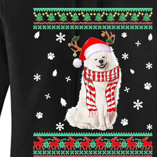 Ugly Sweater Christmas American Eskimo Dog Santa Reindeer Women's Pullover Hoodie