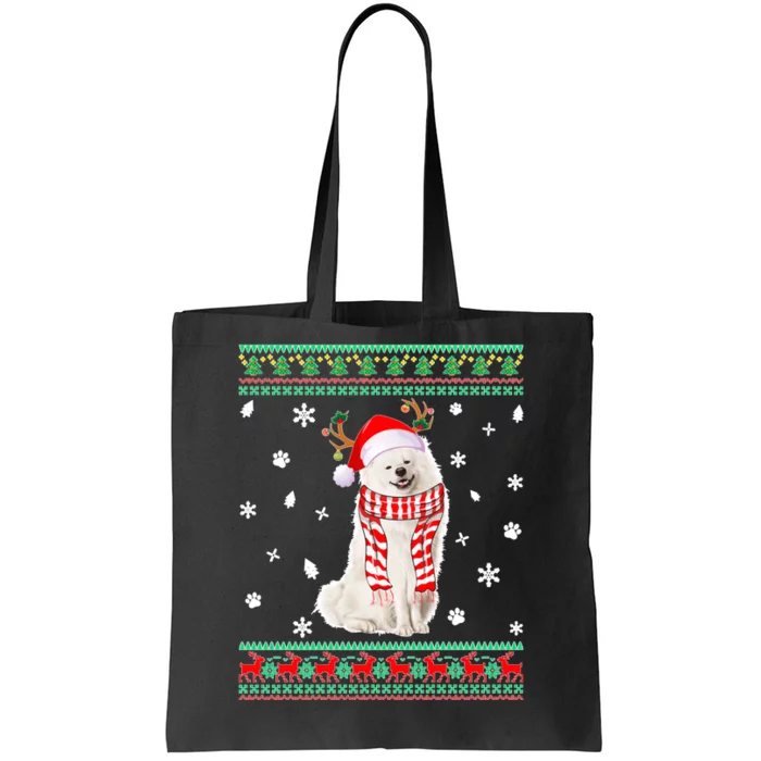 Ugly Sweater Christmas American Eskimo Dog Santa Reindeer Tote Bag