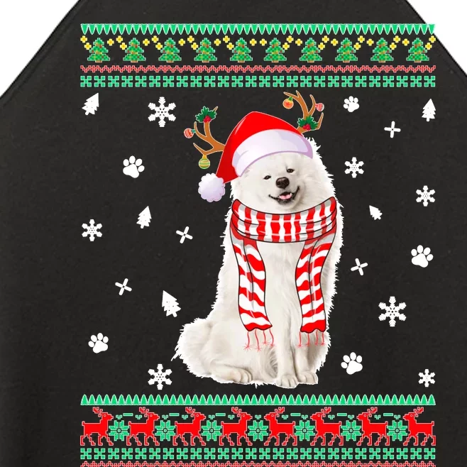 Ugly Sweater Christmas American Eskimo Dog Santa Reindeer Women’s Perfect Tri Rocker Tank