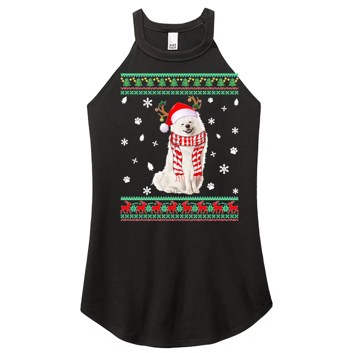 Ugly Sweater Christmas American Eskimo Dog Santa Reindeer Women’s Perfect Tri Rocker Tank