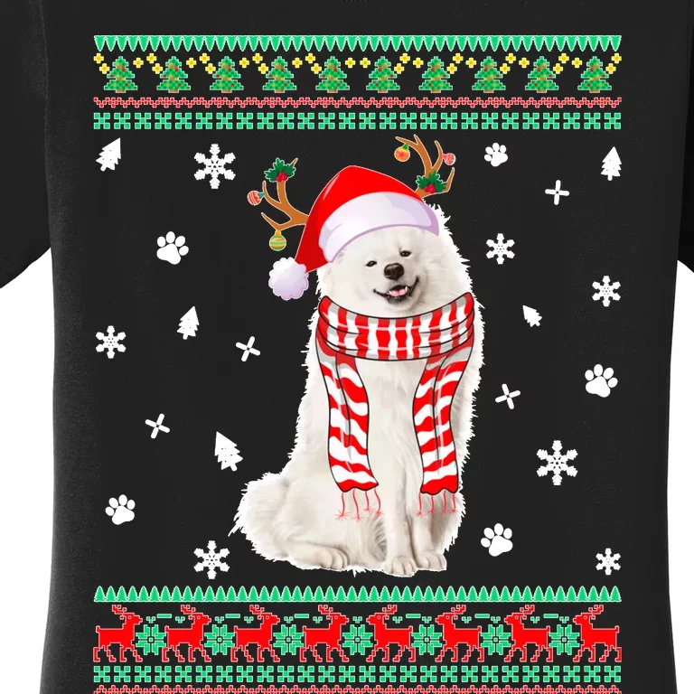 Ugly Sweater Christmas American Eskimo Dog Santa Reindeer Women's T-Shirt