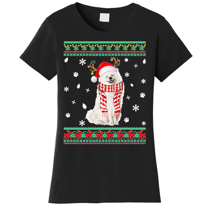 Ugly Sweater Christmas American Eskimo Dog Santa Reindeer Women's T-Shirt