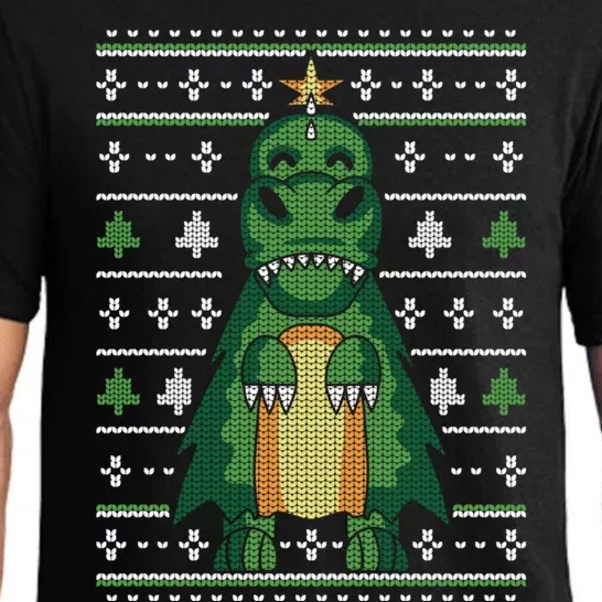 Ugly Sweater Christmas Dinosaur Design Funny Xmas Tree Rex Funny Gift Pajama Set