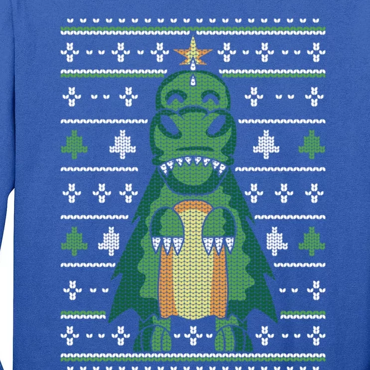 Ugly Sweater Christmas Dinosaur Design Funny Xmas Tree Rex Funny Gift Tall Long Sleeve T-Shirt