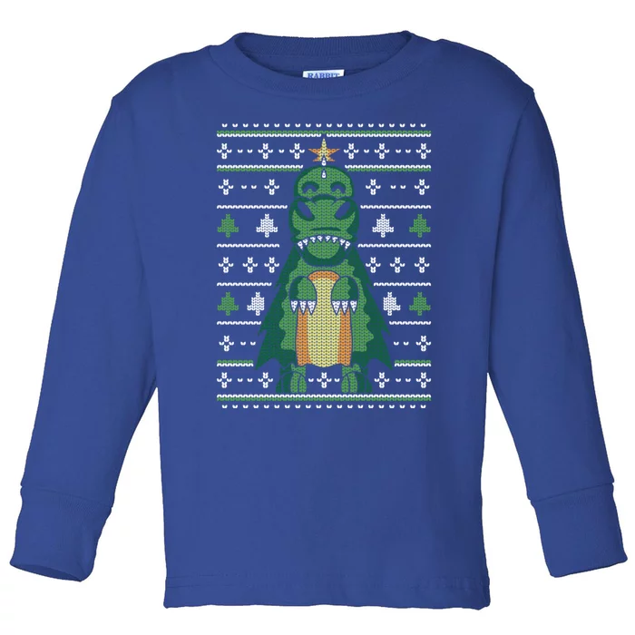 Ugly Sweater Christmas Dinosaur Design Funny Xmas Tree Rex Funny Gift Toddler Long Sleeve Shirt