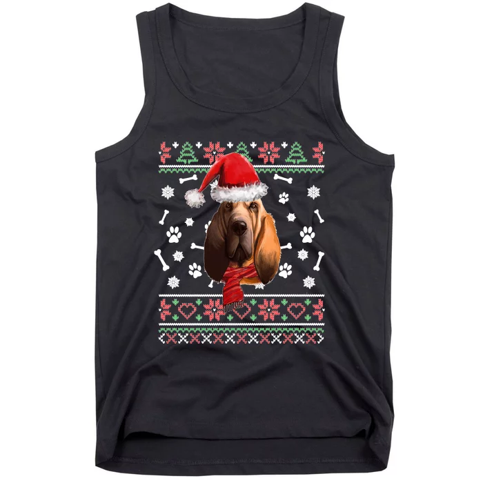 Ugly Sweater Christmas Bloodhound Dog Santa Hat Pajama Tank Top