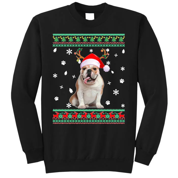 Ugly Sweater Christmas English Bulldog Dog Santa Reindeer Long Sleeve Sweatshirt