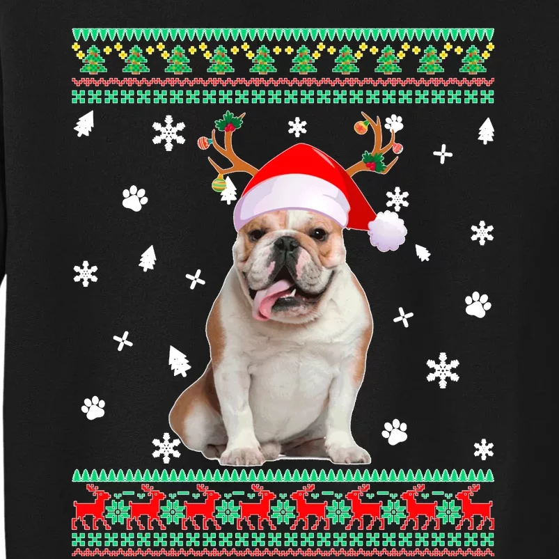 Ugly Sweater Christmas English Bulldog Dog Santa Reindeer Long Sleeve Tall Sweatshirt