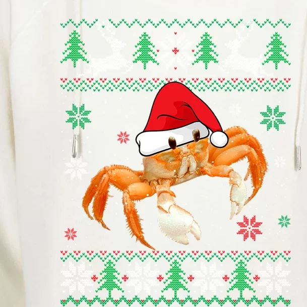 Ugly Sweater Christmas Crab Lover Santa Hat Animals Funny Gift Womens Funnel Neck Pullover Hood