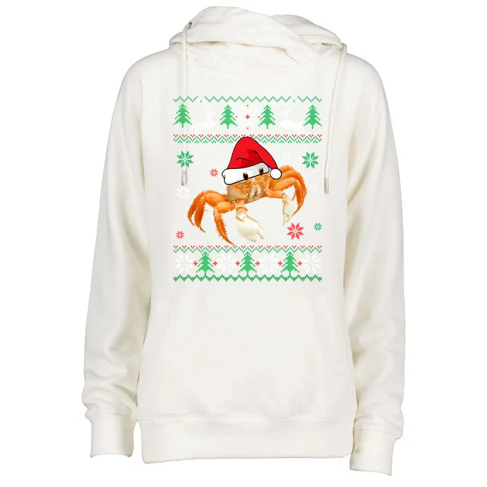 Ugly Sweater Christmas Crab Lover Santa Hat Animals Funny Gift Womens Funnel Neck Pullover Hood