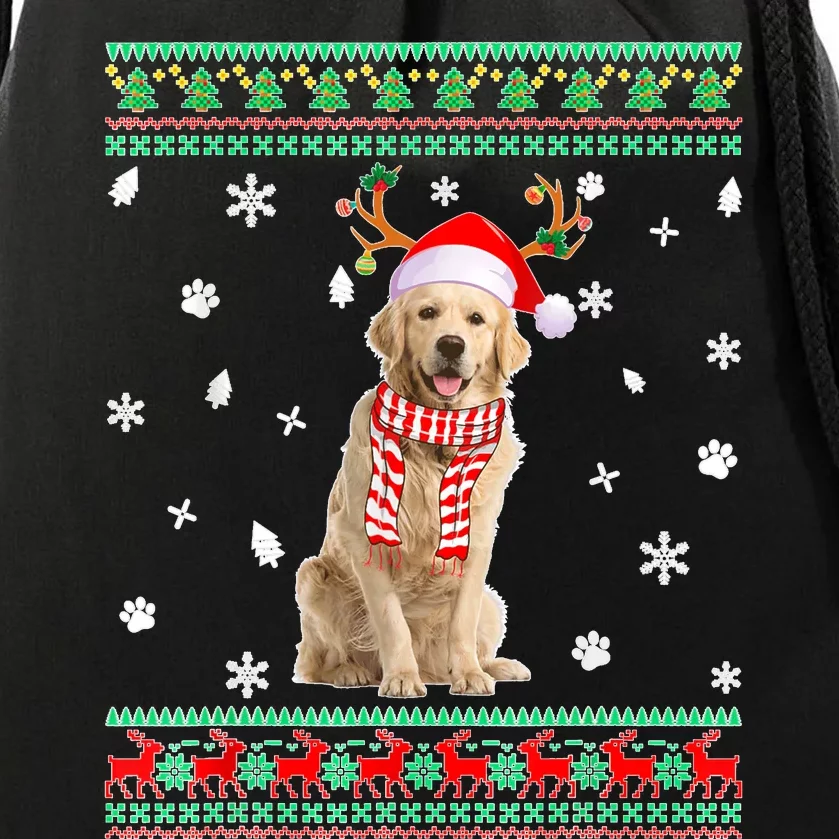 Ugly Sweater Christmas Golden Retriever Dog Santa Reindeer Drawstring Bag