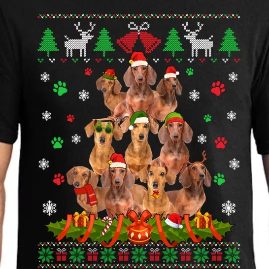 Ugly Sweater Christmas Tree Dachshund Dog Xmas Pajama Gift Pajama Set