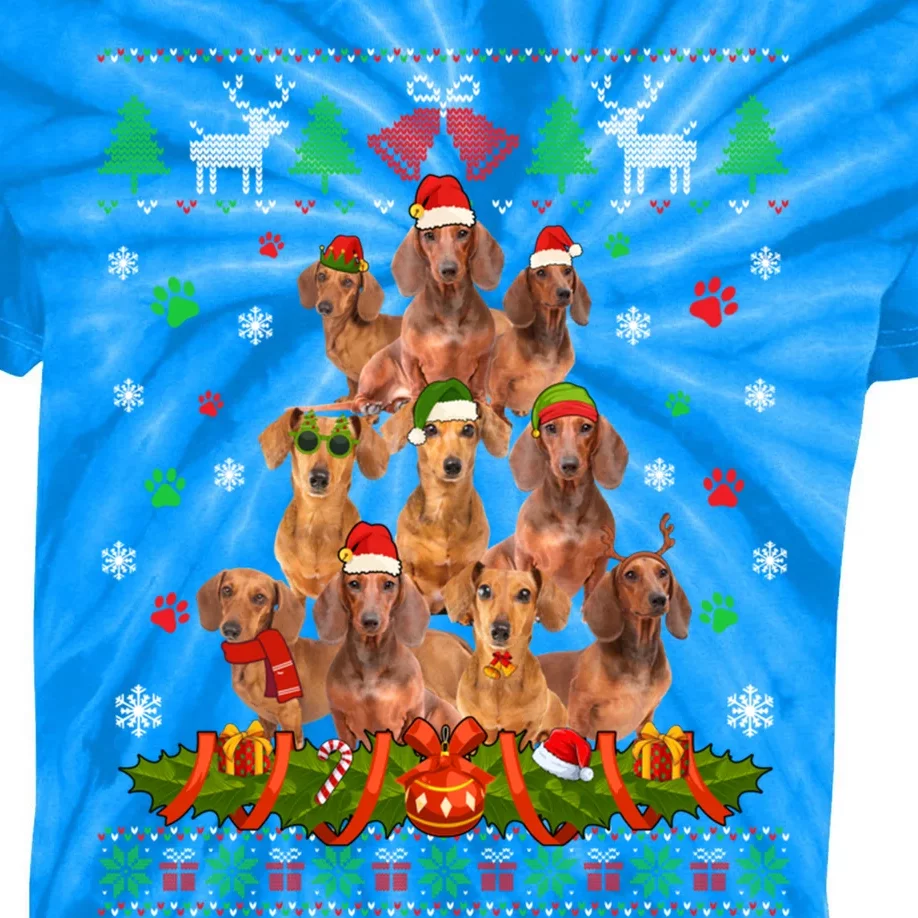 Ugly Sweater Christmas Tree Dachshund Dog Xmas Pajama Gift Kids Tie-Dye T-Shirt