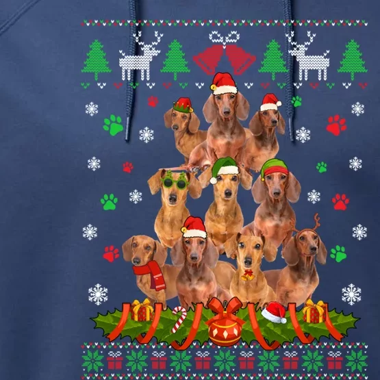 Ugly Sweater Christmas Tree Dachshund Dog Xmas Pajama Gift Performance Fleece Hoodie