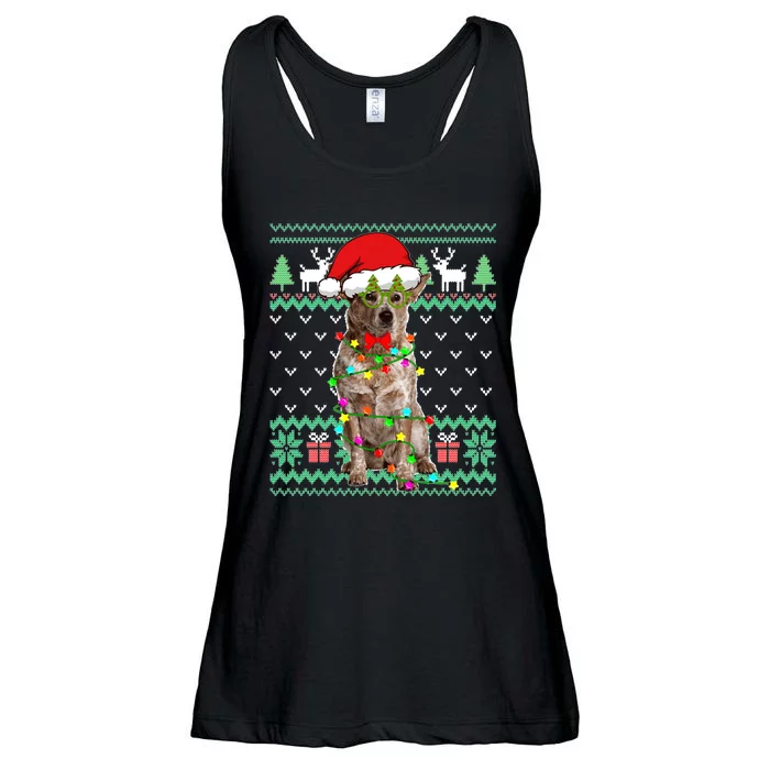 Ugly Sweater Christmas Lights Australian Cattle Dog Puppy Long Sleeve Ladies Essential Flowy Tank