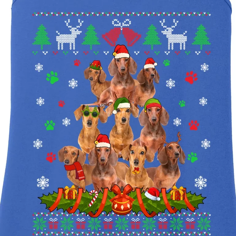 Ugly Sweater Christmas Tree Dachshund Dog Xmas Pajama Gift Ladies Essential Tank