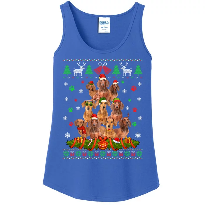 Ugly Sweater Christmas Tree Dachshund Dog Xmas Pajama Gift Ladies Essential Tank