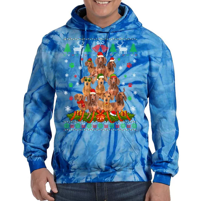 Ugly Sweater Christmas Tree Dachshund Dog Xmas Pajama Gift Tie Dye Hoodie