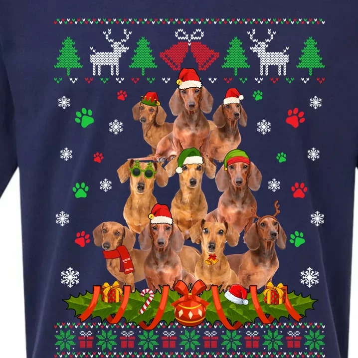 Ugly Sweater Christmas Tree Dachshund Dog Xmas Pajama Gift Sueded Cloud Jersey T-Shirt