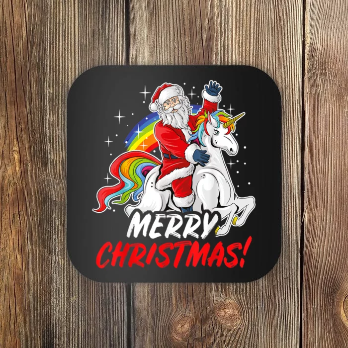 Unicorn Santa Claus Christmas Holiday Coaster