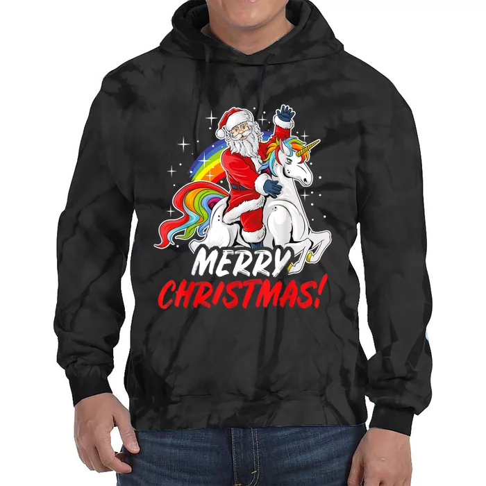 Unicorn Santa Claus Christmas Holiday Tie Dye Hoodie