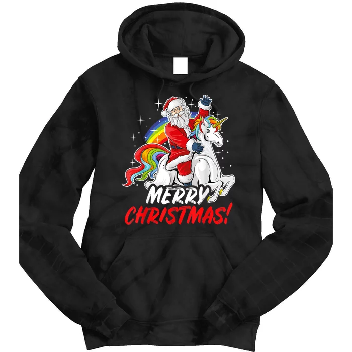 Unicorn Santa Claus Christmas Holiday Tie Dye Hoodie