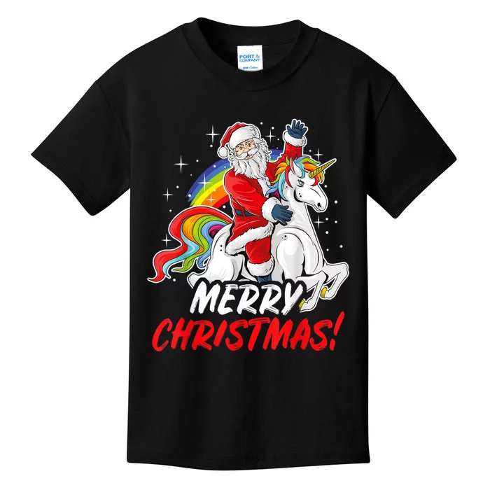 Unicorn Santa Claus Christmas Holiday Kids T-Shirt