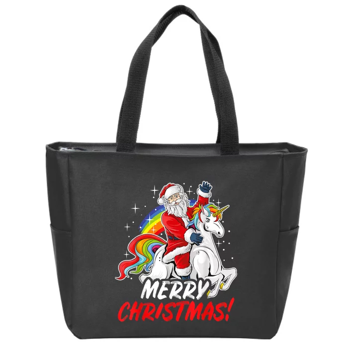 Unicorn Santa Claus Christmas Holiday Zip Tote Bag