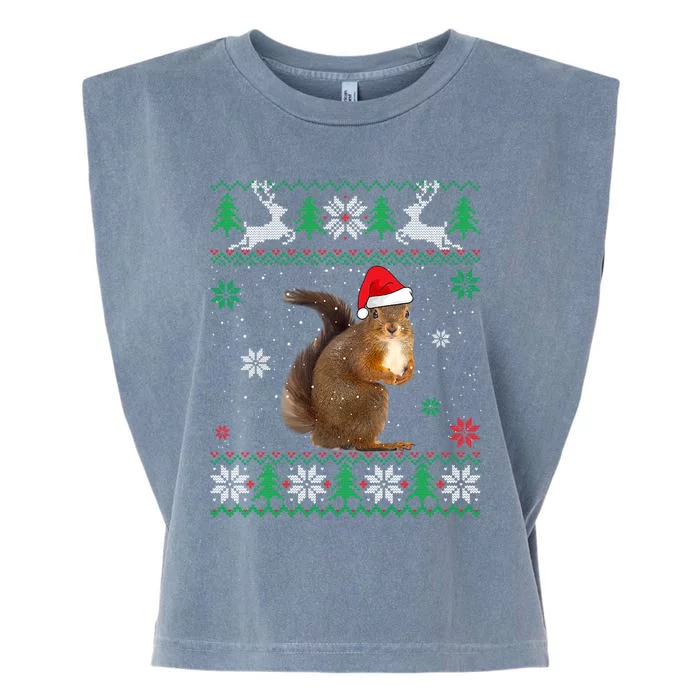 Ugly Sweater Christmas Squirrel Lover Santa Hat Animals Cute Gift Garment-Dyed Women's Muscle Tee