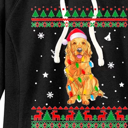 Ugly Sweater Christmas Lights Golden Retriever Dog Lover Women's Fleece Hoodie