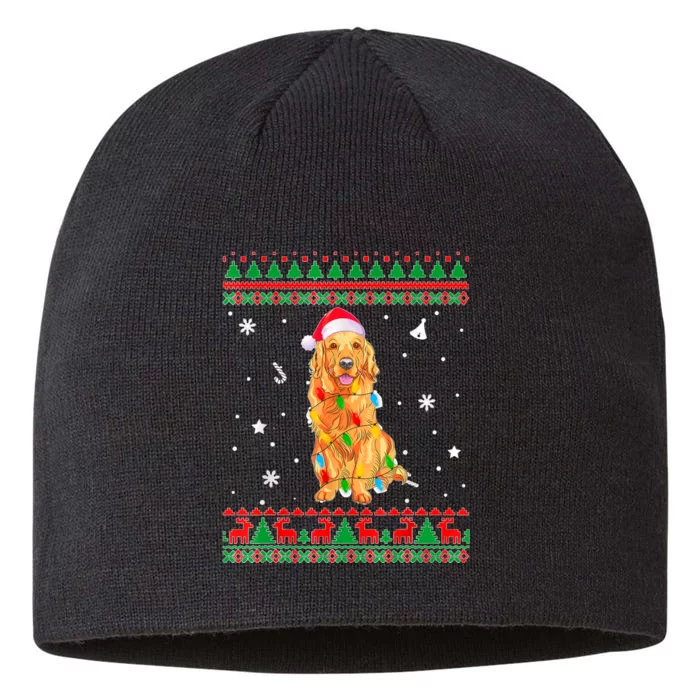 Ugly Sweater Christmas Lights Golden Retriever Dog Lover 8 1/2in Sustainable Knit Beanie