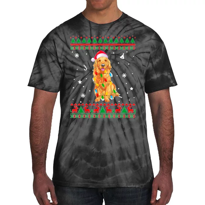 Ugly Sweater Christmas Lights Golden Retriever Dog Lover Tie-Dye T-Shirt