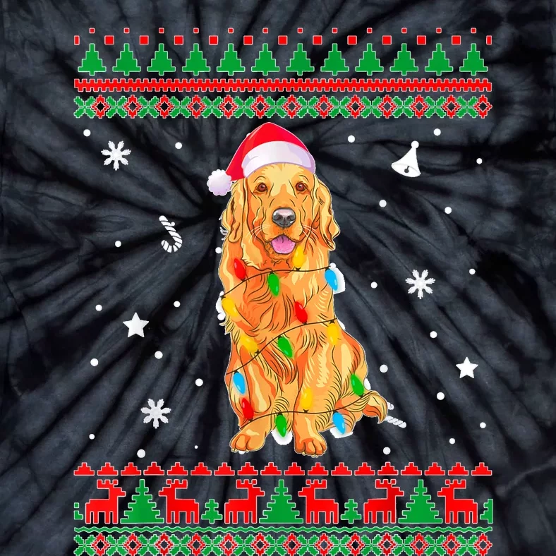 Ugly Sweater Christmas Lights Golden Retriever Dog Lover Tie-Dye T-Shirt