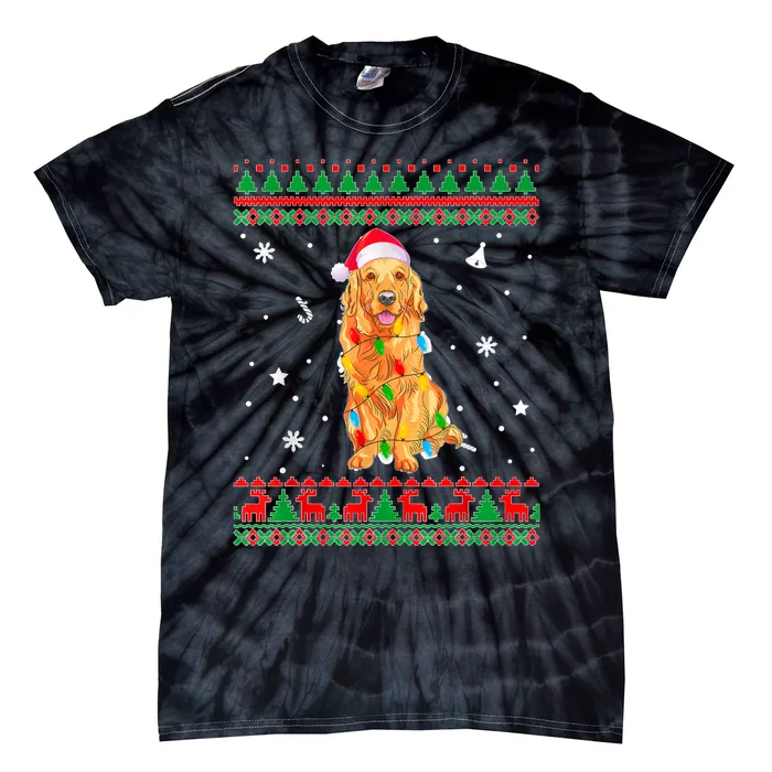 Ugly Sweater Christmas Lights Golden Retriever Dog Lover Tie-Dye T-Shirt