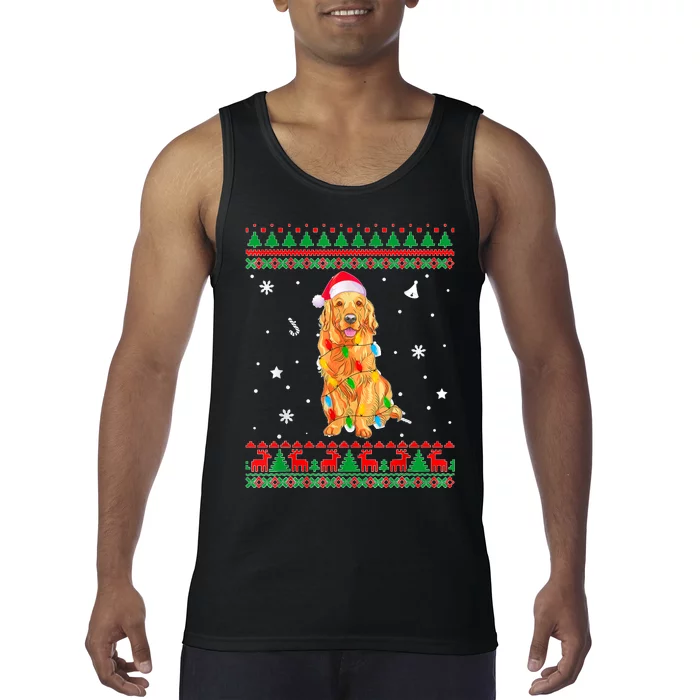 Ugly Sweater Christmas Lights Golden Retriever Dog Lover Tank Top