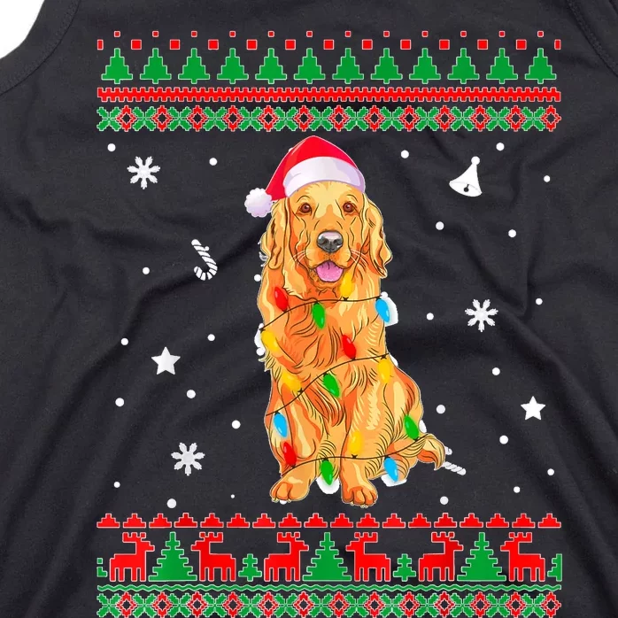 Ugly Sweater Christmas Lights Golden Retriever Dog Lover Tank Top